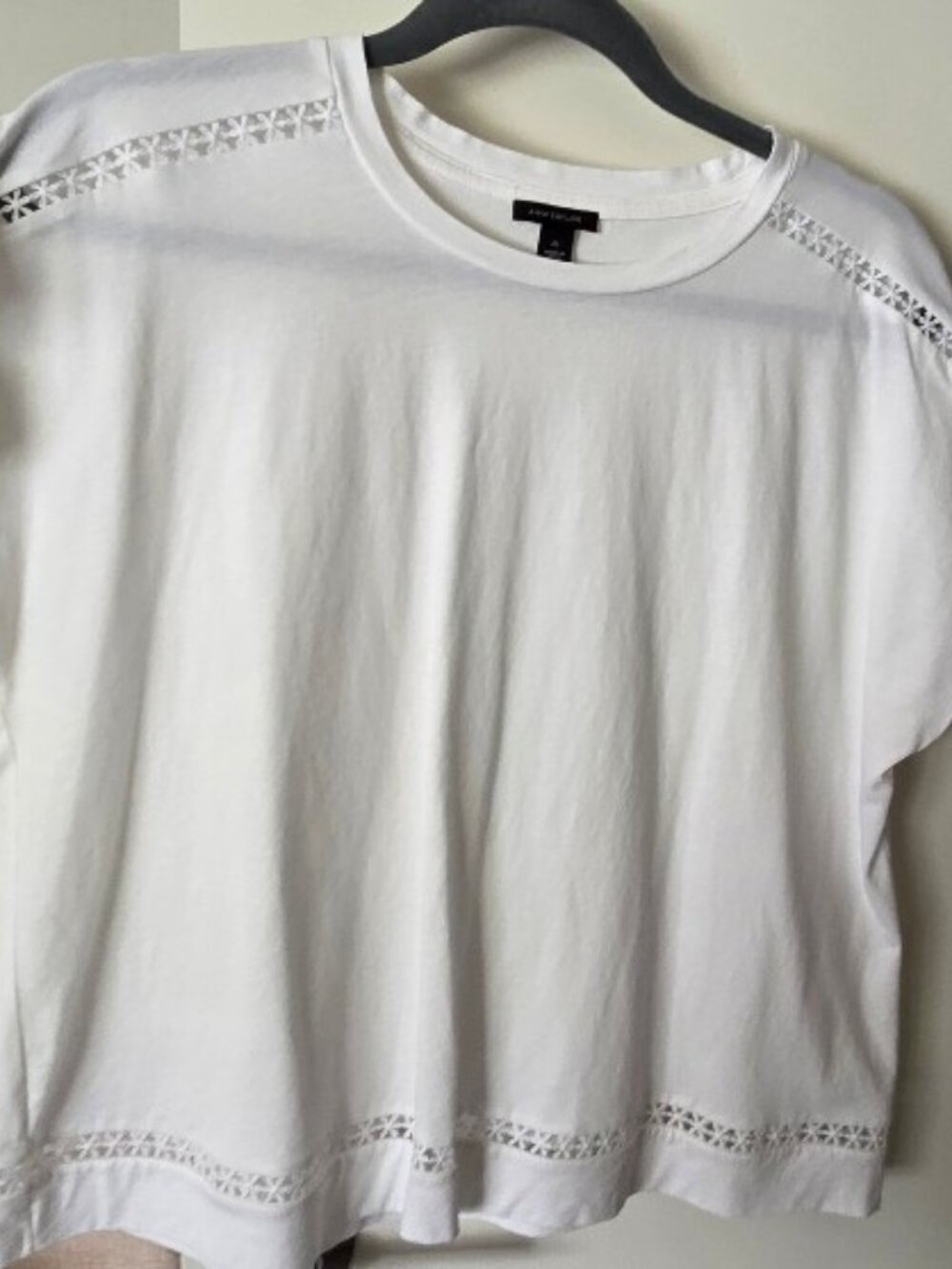 Ann Taylor White Box Tee with Floral Open-Work Hem and Shoulders - Sz XL